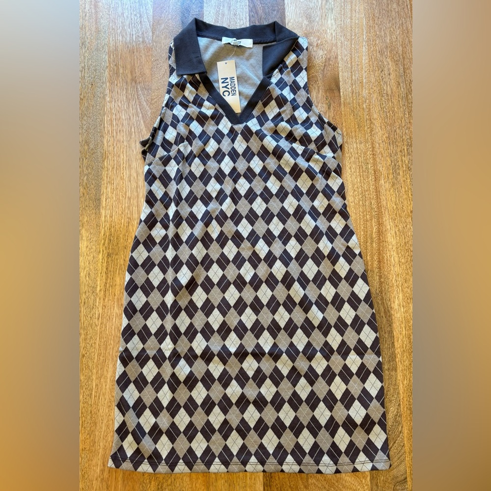 Madden NYC Argyle Sleeveless Polo Dress – Size 1X | Preppy Y2K Vibes | NWT